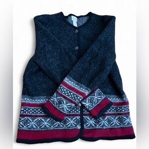 Cleo Black and Red Patterned 100% Wool Cardigan
